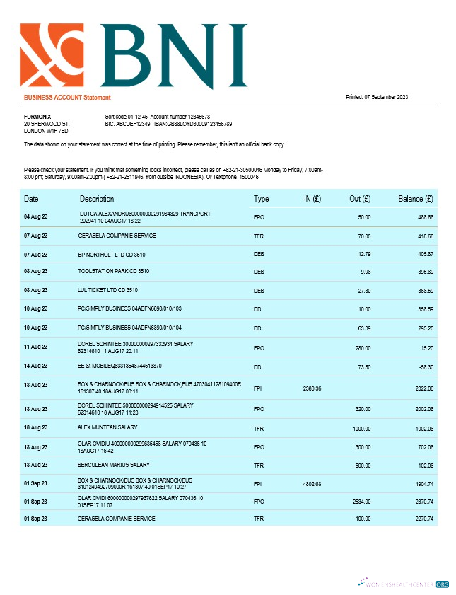 Download BNI Bank firm statement Word and PDF template Photoshop template